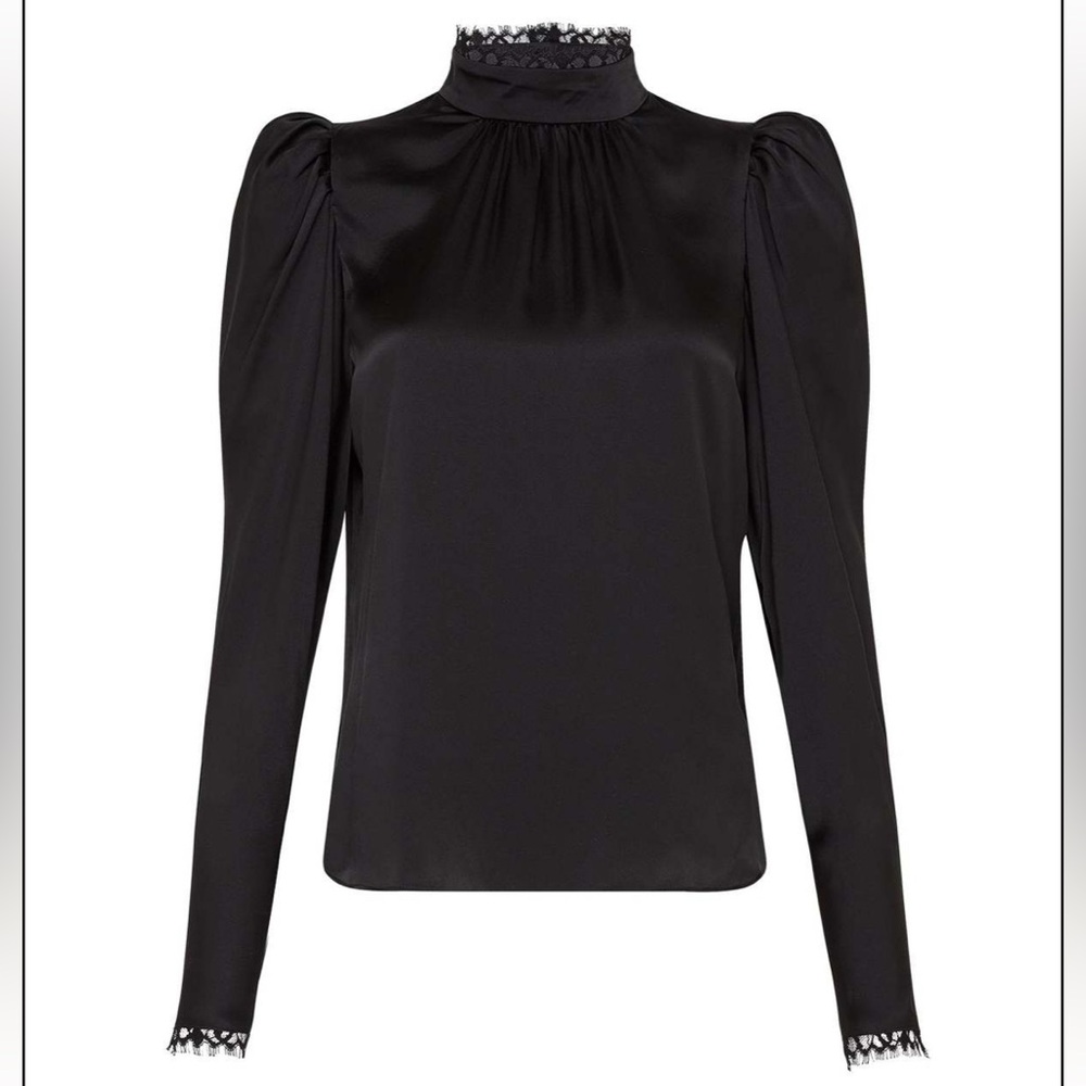 FRAME Lace Cuff Blouse in Black